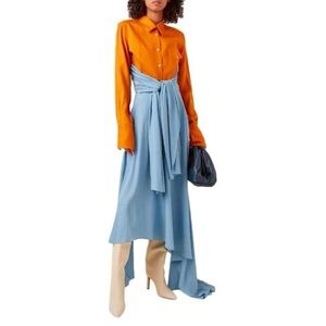 Rokh NWT blue size 0 asymmetric tie-waist midi skirt shirred